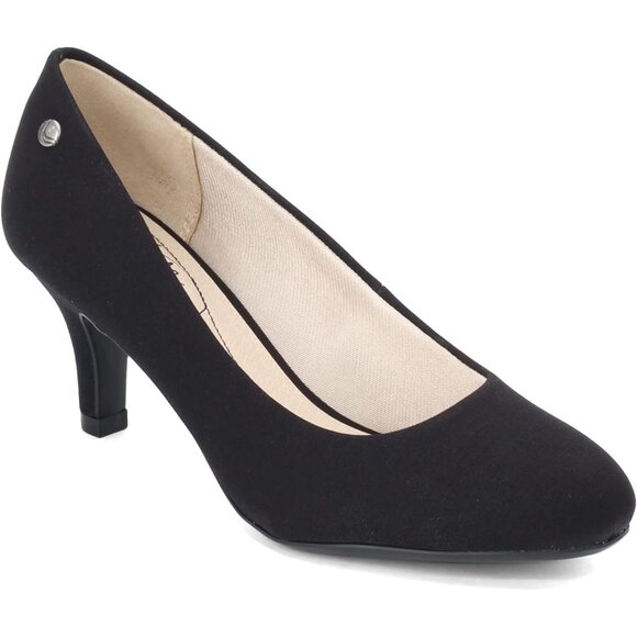 LifeStride Women Beige Black Polyurethane Closed Pointed Toes Kitten Heel Pumps - Picture 2 of 8